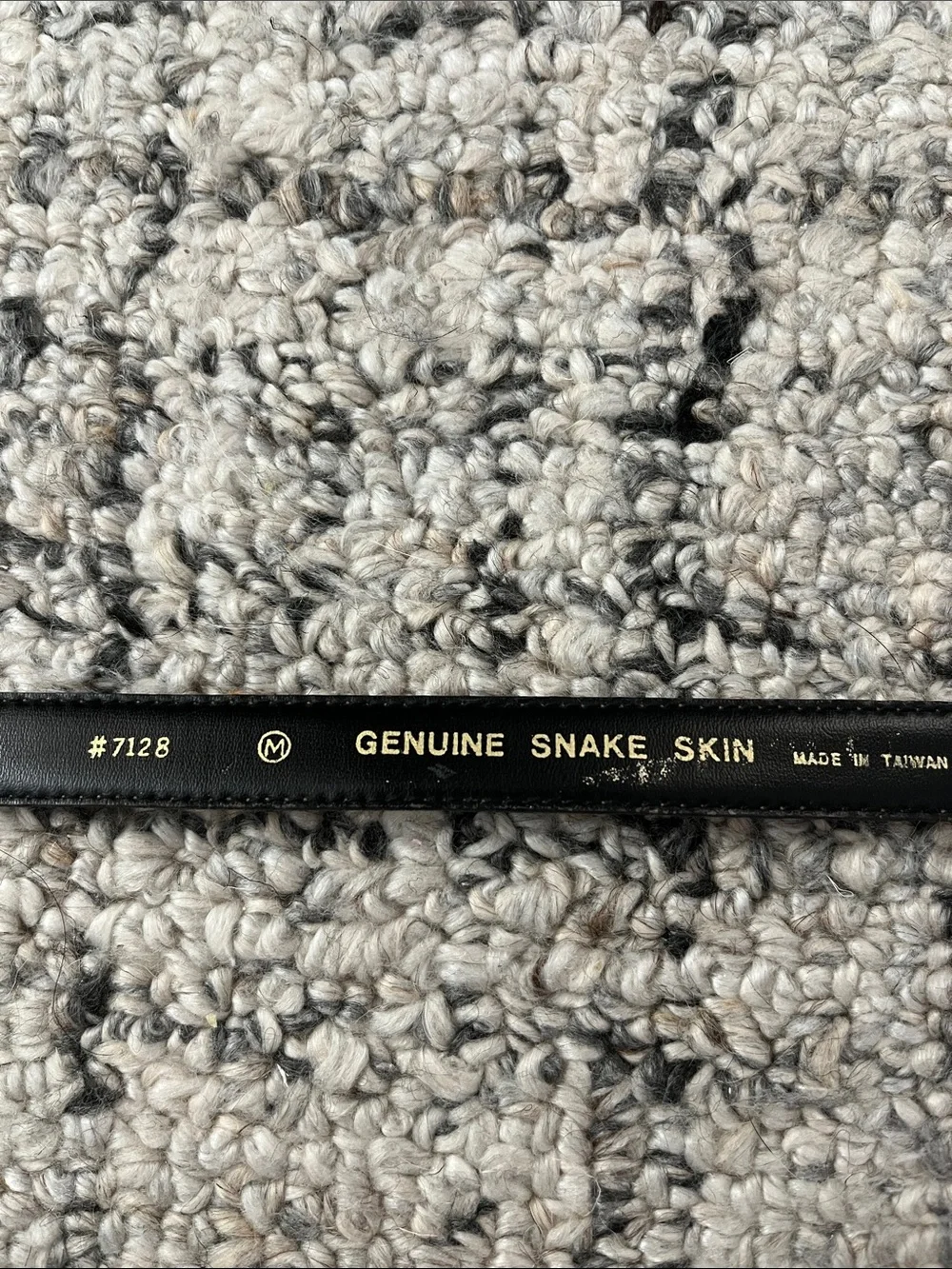 Olive genuine snakeskin skinny belt with snakeskin-inset gold-tone buckle, EUC m
